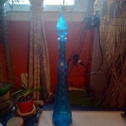 Vintage Empoli Italian Tall Art Glass Decanter 