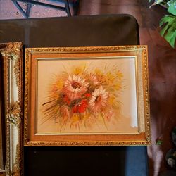Framed Floral Oil Painting on Canvas