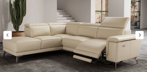 Pista Leather Reclining Sectional Sofa - Left Hand Facing Chaise, Beige