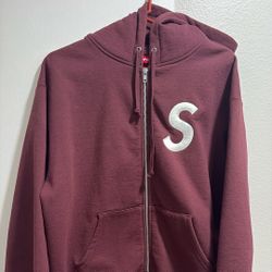 Supreme S Logo Zip Up Hooded Sweatshirt 'Maroon'