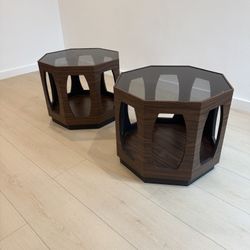 Mid Century octagonal end tables glass top