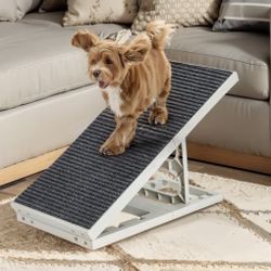 Dog Ramp Bed for Small Medium 2 in 1 Adjustable Pets Folding Collapsible Pet Ramps with Non Slip Carpet Portable Indoor Puppy Ramp for Sofa,Chair