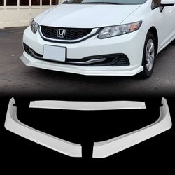 For 2013-2015 Honda Civic Sedan Painted White Aero-Style Front Bumper Body Lip -(2-PU-528-PWH