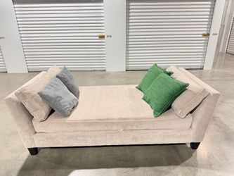 Beige Velvet Daybed Sofa with Throw Pillows