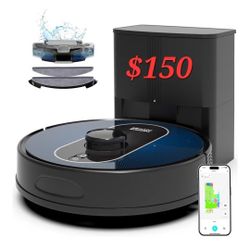 Robot Vacuum and Mop with Mapping, 5000Pa Robotic Vacuum Cleaner with Self Emptying Station for 90 Days Hands-Free, LiDAR Navigation, No-Go Zones, Wi-