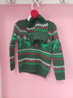 3T Holiday Sweater With Matching Knit Hat