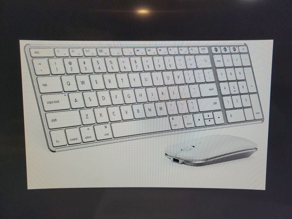 Bluetooth Wireless Keyboard & Mouse Combo For Mac, White Silver Rechargeable Multi-device