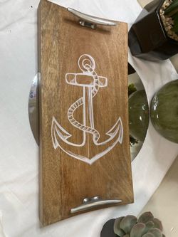 Nautical Wooden Charcuterie Serving Board with Boat Cleat Handles