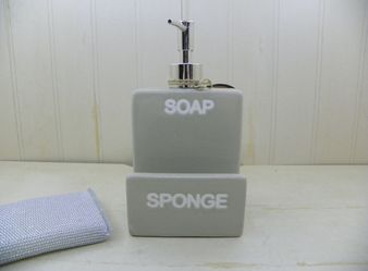 Barnyard Soap Dispenser with Sponge Holder Gray Ceramic New