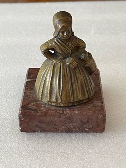 Vintage Milk Maid Bell Shaped Metal Figurine on Marble Base