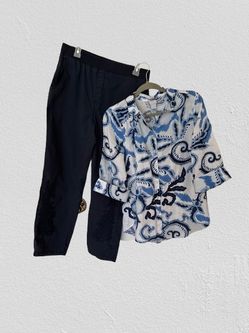 2 of Chico’s Woman’s Linen Blouse, Sz 1 & Cotton Pants, Sz 6 