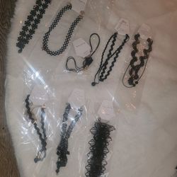 Set Of 8 Black Choker Necklaces