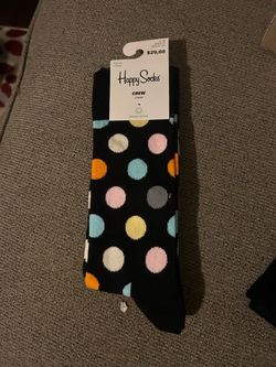 Happy Socks organic cotton crew socks featuring the brand's iconic "Big Dot" pattern.