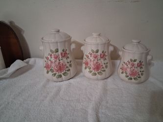 Ceramic Canister Set with Rose Floral Design
