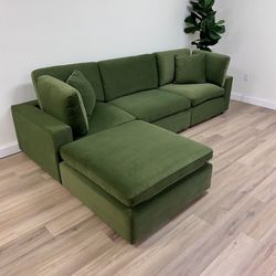 New Olive Green Velvet Cloud Couch Sectional