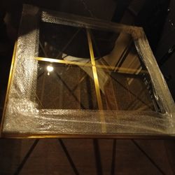 4x4 Glass And Polish Brass Cocktail Table In Excellent Condition