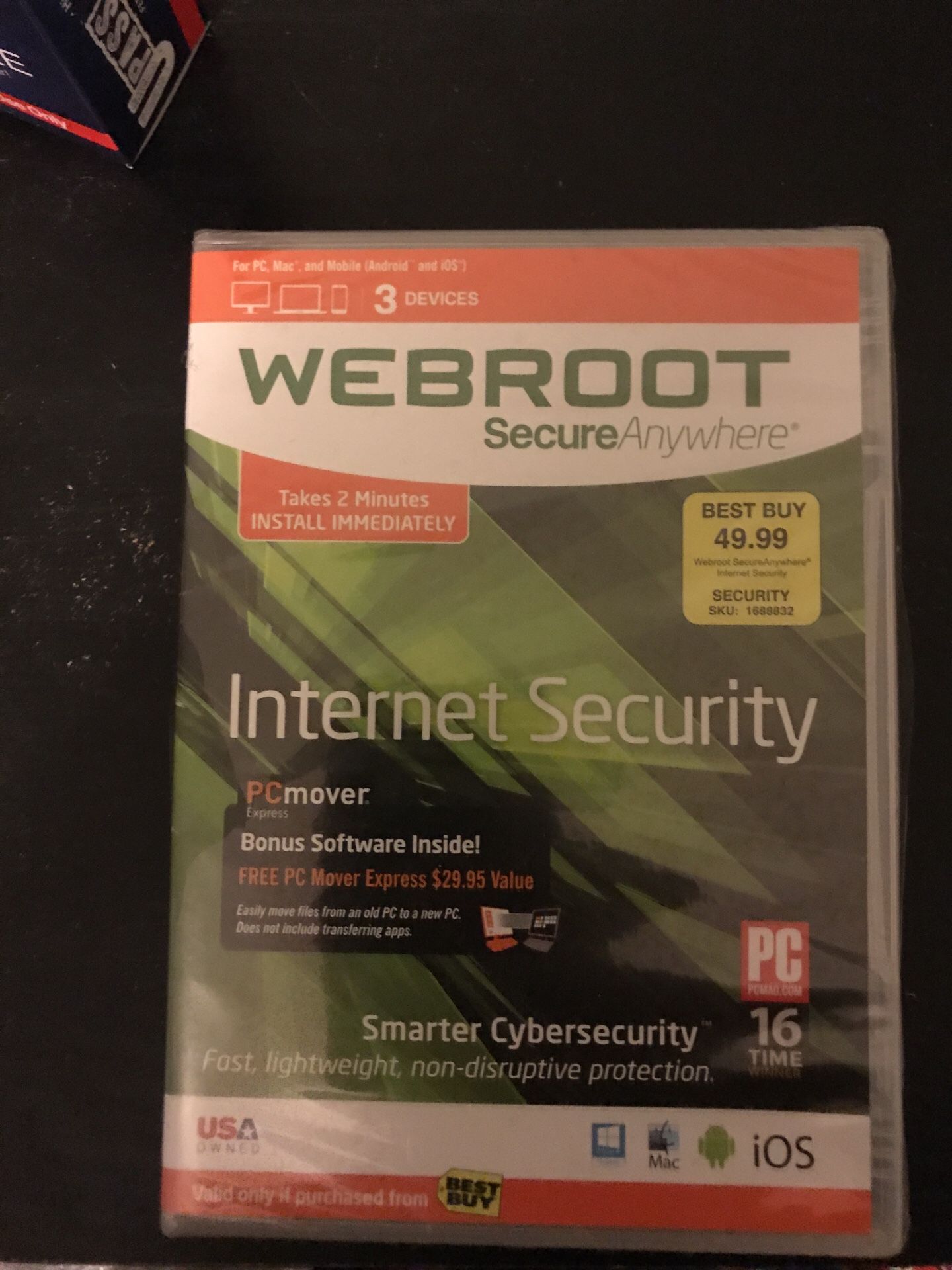 Webroot internet security. Good for 3 devices