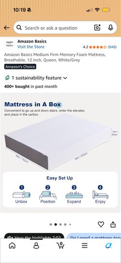 New Amazon Basics Memory Foam Queen Mattress in a box