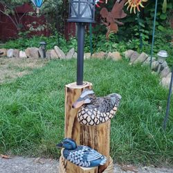 Solar Duck Yard Art Garden Statue Homemade Wood