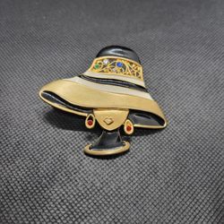 Lady With Big Hat Brooch 
