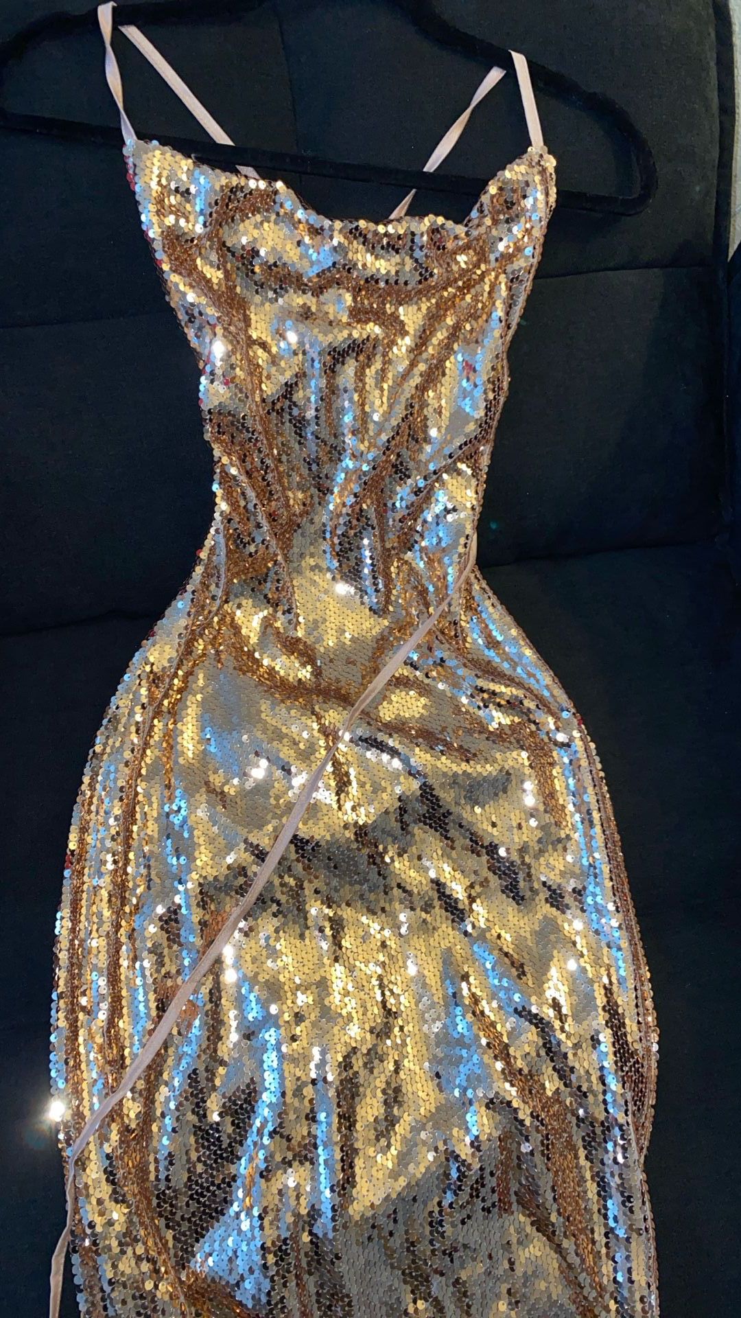 Rose Gold Night Sequin Dress XS - Long / Tall With Leg Side Slit $28 OBO