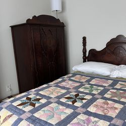 Antique Full Size Headboard and Armoire 