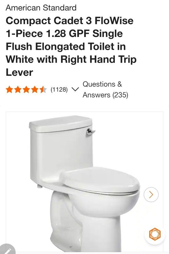 Compact Cadet 3 FloWise 1-Piece 1.28 GPF Single Flush Elongated Toilet in White with Right Hand Trip Lever