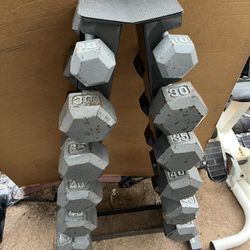 10-50lb Hex Iron Dumbbell Set With Rack 420lbs