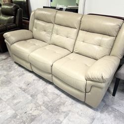 Beige Leather Recliner Sofa 