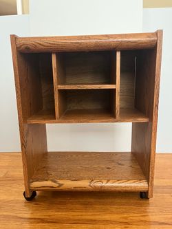 WOOD CABINET HOLDS ROLLING 4-WHEELS