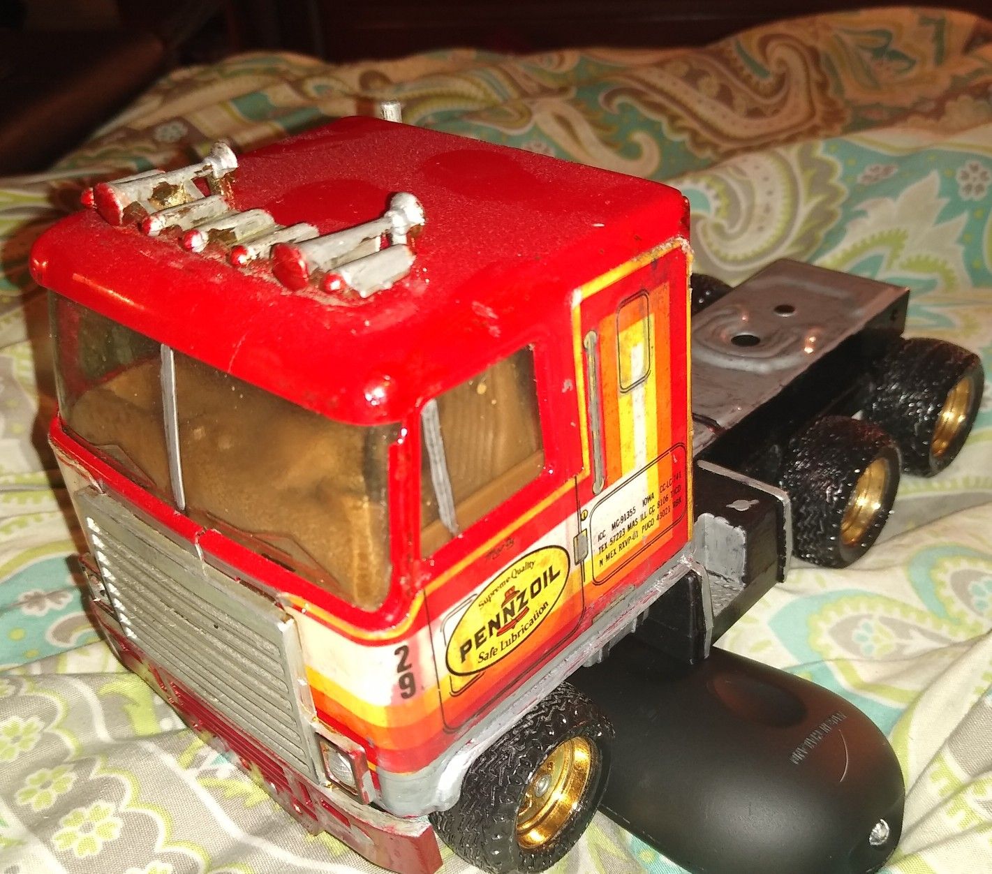 Vintage tin truck Pennzoil number 29 toy hobby goods minicar tinplate Ken truck super rare!!