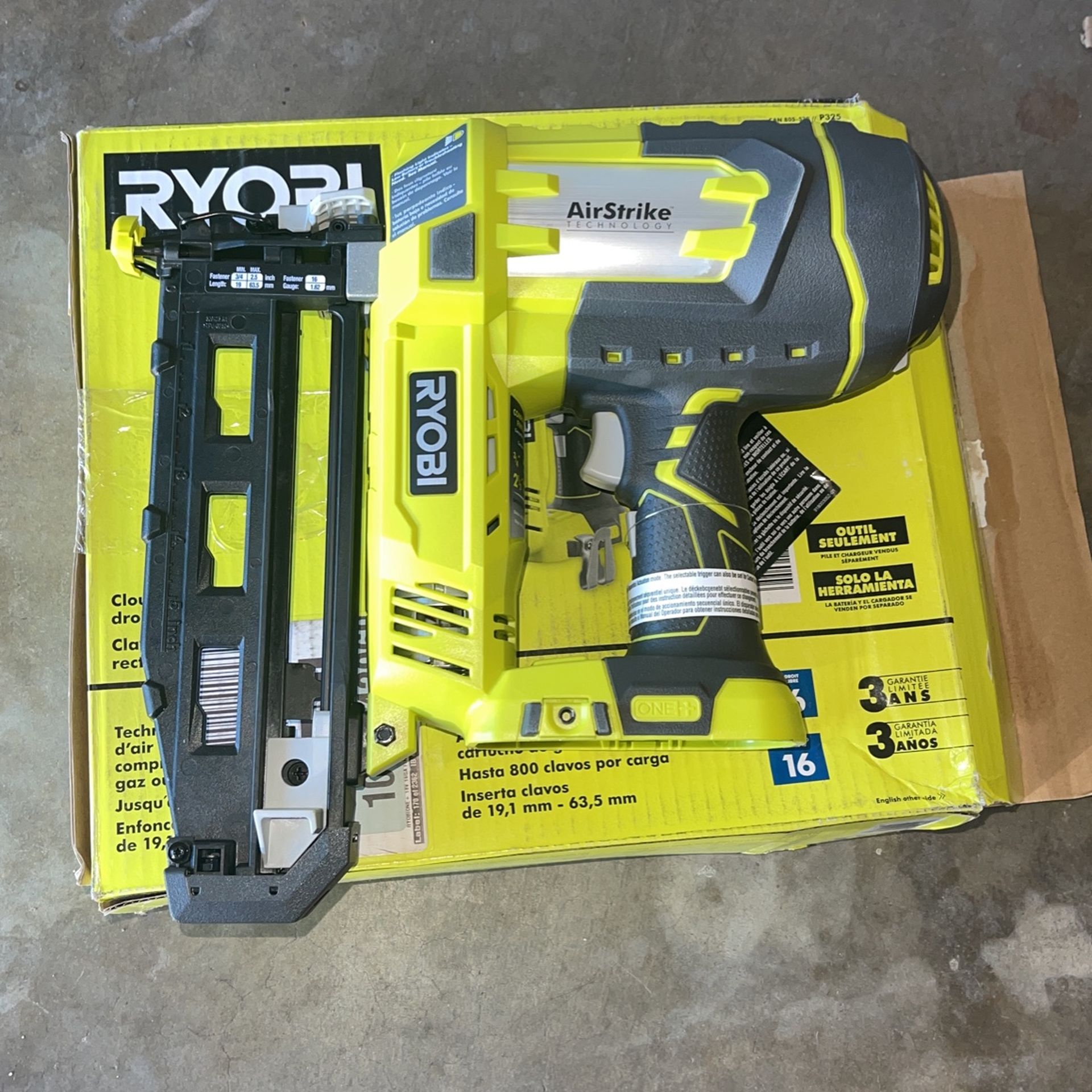RYOBI ONE+ 18V Cordless AirStrike 16-Gauge 2-1/2 in. Straight Finish Nailer (Tool Only) with Sample Nails