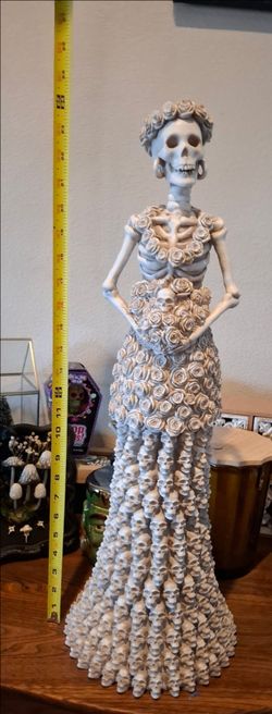 Skeleton Figurine with Rose and Skull Dress