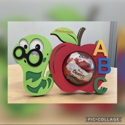 Teacher Worm Apple Candy Favor 3D