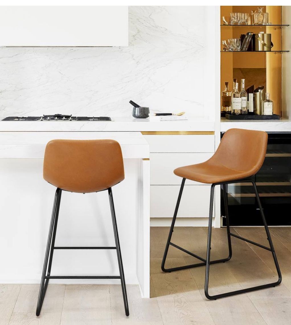 Whiskey Brown Brown Faux Leather Bar Stools Alexander 24