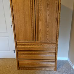 Solid Oak Armoire TV Dresser W 3 Drawers