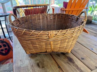 Vintage Large Bamboo Basket With Handles