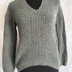 Gray V-Neck Knit Sweater