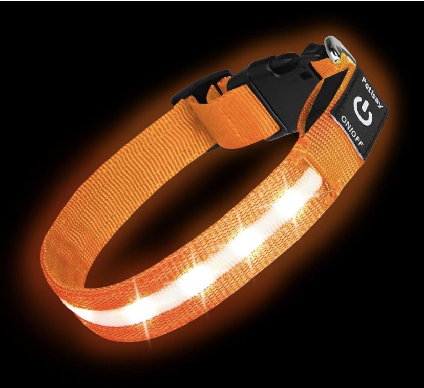 PetIsay Light Up Dog Collar - High Visibility & Durable Nylon Material - USB C Rechargeable & Waterproof LED Dog Collar For Night Walking,Lighted Dog