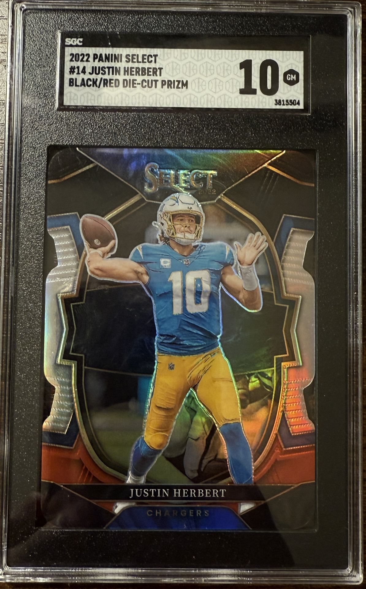 2022 PANINI SELECT #14 JUSTIN HERBERT BLACK/RED DIE-CUT PRIZM