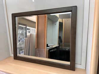 Rustic Wood Framed Mirror — Beveled Glass, 45” x 35” — Hang, Lean, or Dresser Mount — $79