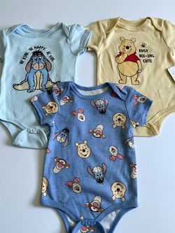 3-6M Disney Baby Winnie the Pooh & Friends Eeyore Piglet Tigger 3 Piece Bodysuit Set Unisex