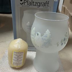 Brand new in box Pfaltzgraff christmas frosted glass candle holder and candle