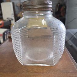 Hazel Atlas 5427 Beehive Clear Glass Coffee Jar & Zinc Glass Lid