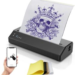 Wireless Thermal Tattoo Printer, with 10pcs Paper Portable Tattoo Stencil Printer Rechargeable Thermal Transfer Copier Tattoo Thermal Machine Compatib