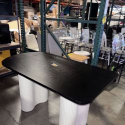 ON SALE!! $175 New Assembled Black Dining Table with 2 Black Roman Column Legs (As Is With Some Details)