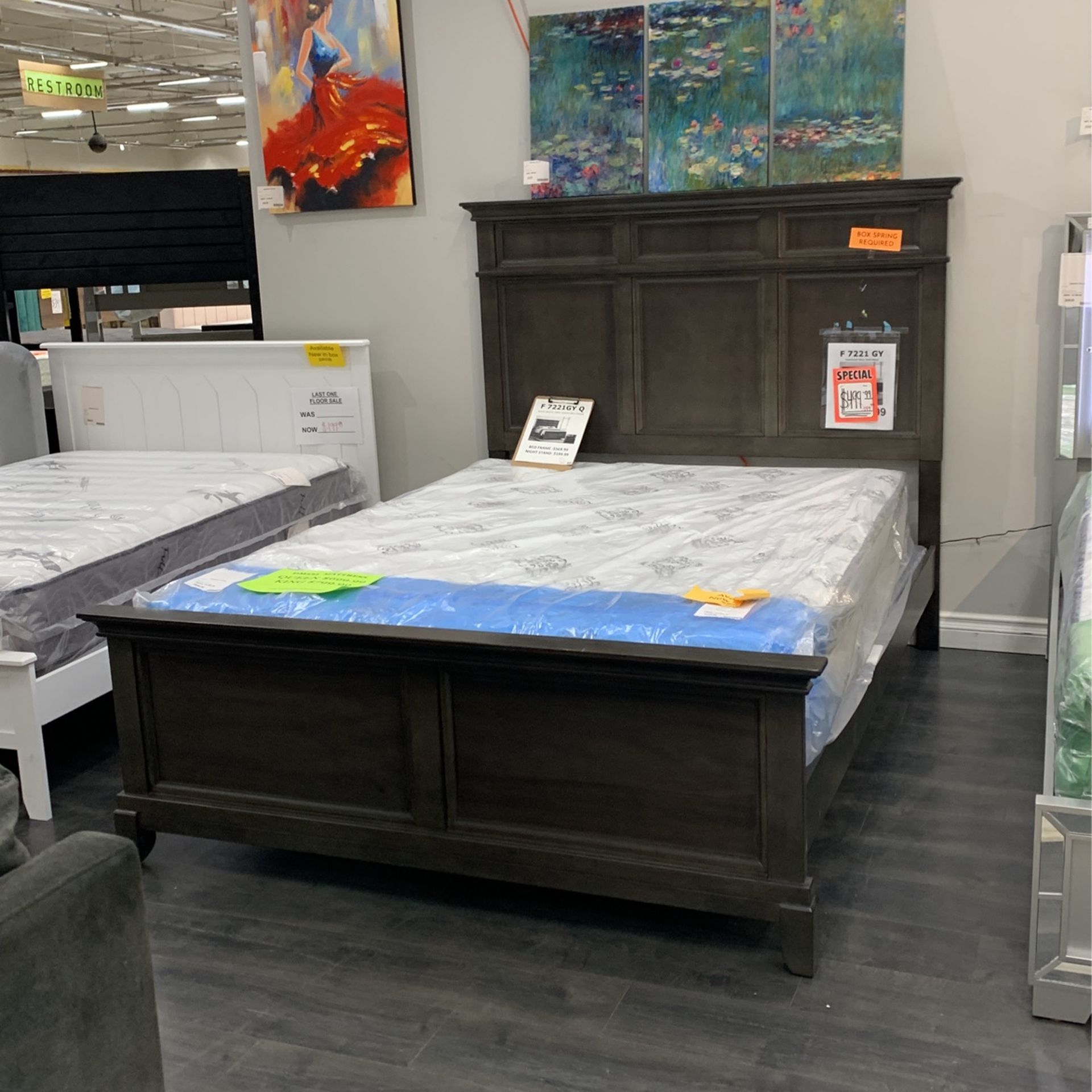 Solid Wood Gray Queen Bed Frame