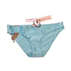 Bellissima Bikini Bottom Seychelles Blue Gold Chain Women's Size M * New With Tags *
