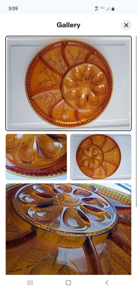 Deviled Egg Relish Plate Indiana Glass Amber Tree Of Life Party Platter Vintage
