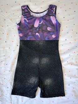 Leotards for Girls Gymnastics with Shorts Sparkle Butterfly Flowers Pattern Sleeveless Biketards